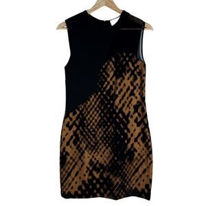 3.1 Phillip Lim Mixed Media Patchwork Dress 2 Black Brown Animal Print Cocktail